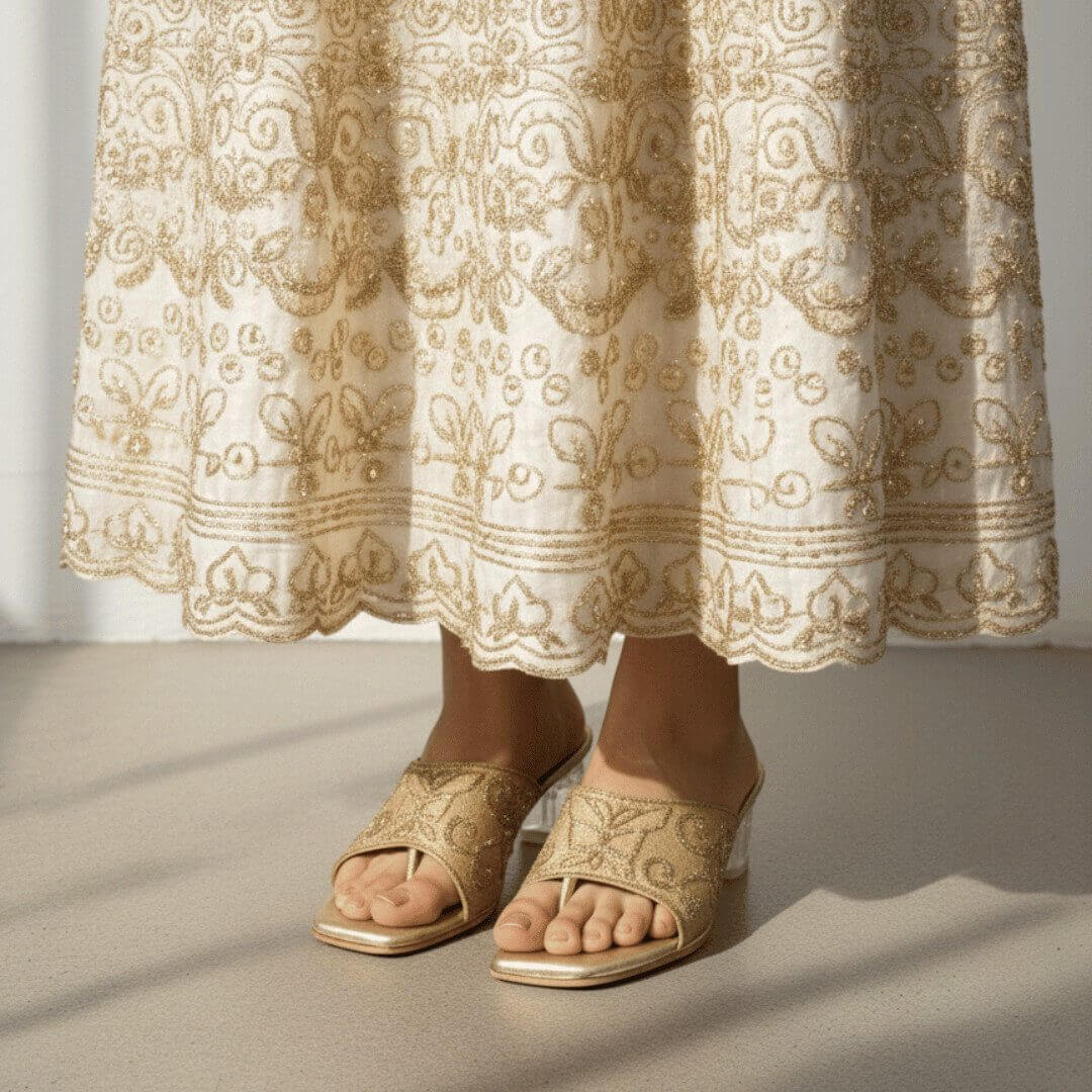 ZIYA Gold Embroidered Ethnic Flats