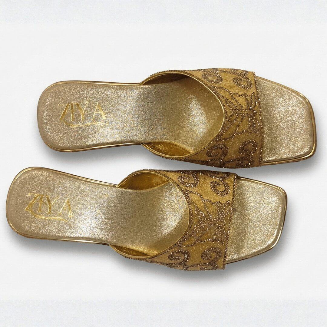 ZIYA Gold Embroidered Ethnic Flats - Image 4