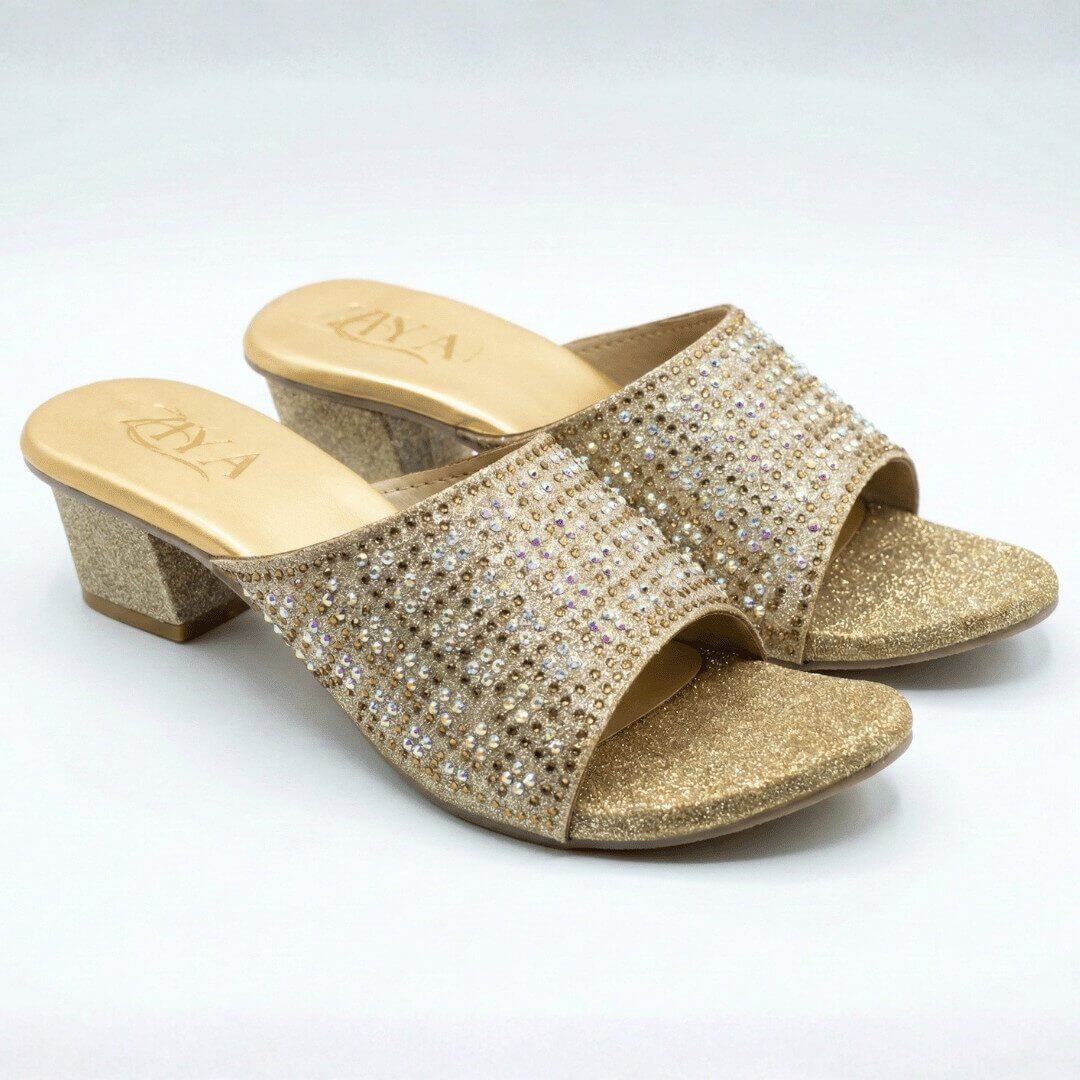 ZIYA Gold All-Over Sparkle Block Heels - Image 2