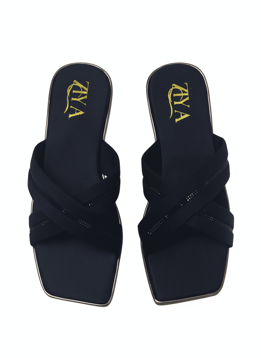 Jet Mist Harmony – Black Cross Band Fashion Flat - Image 6
