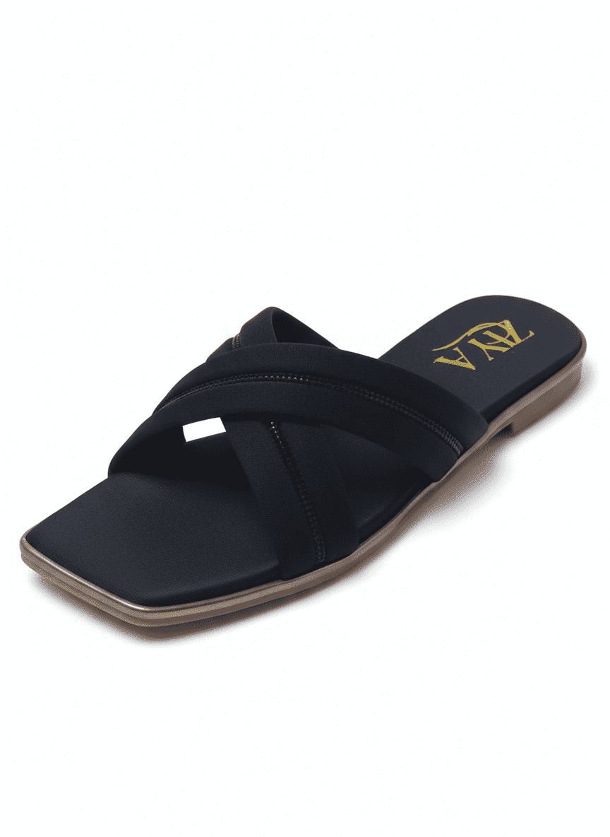 Jet Mist Harmony – Black Cross Band Fashion Flat - Image 5