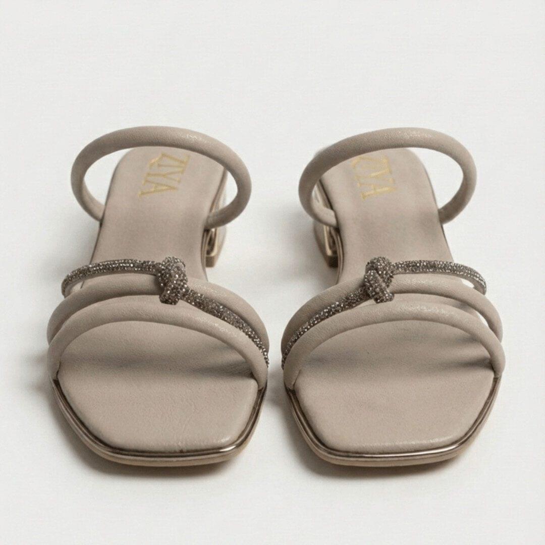 ZIYA Taupe Crystal-Strap Low Heel Sandals - Image 2