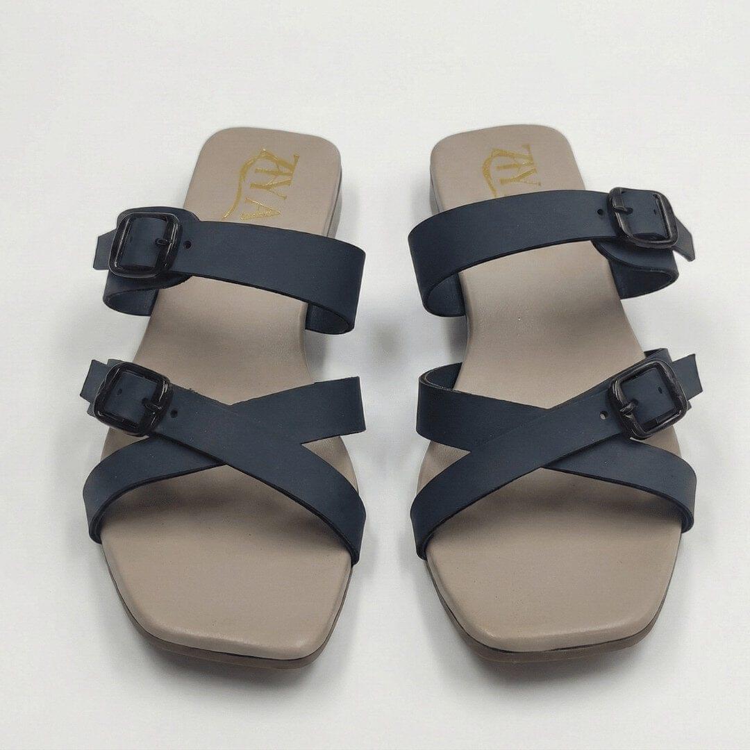 ZIYA Navy Dual Buckle Comfort Flats - Image 5