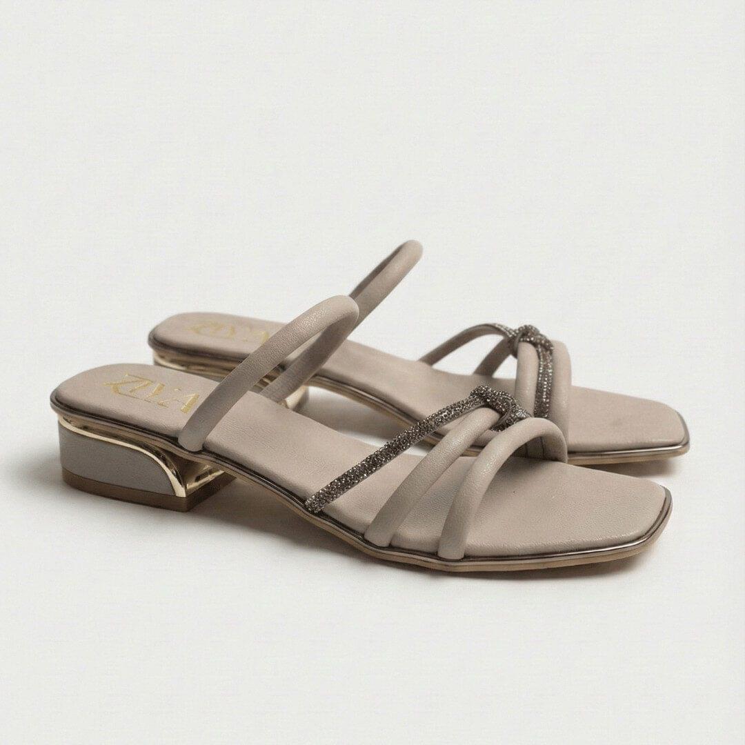 ZIYA Taupe Crystal-Strap Low Heel Sandals - Image 5