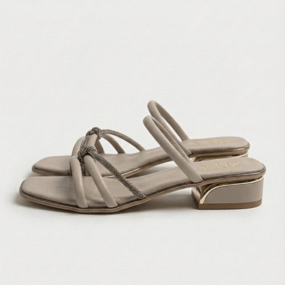 ZIYA Taupe Crystal-Strap Low Heel Sandals - Image 4