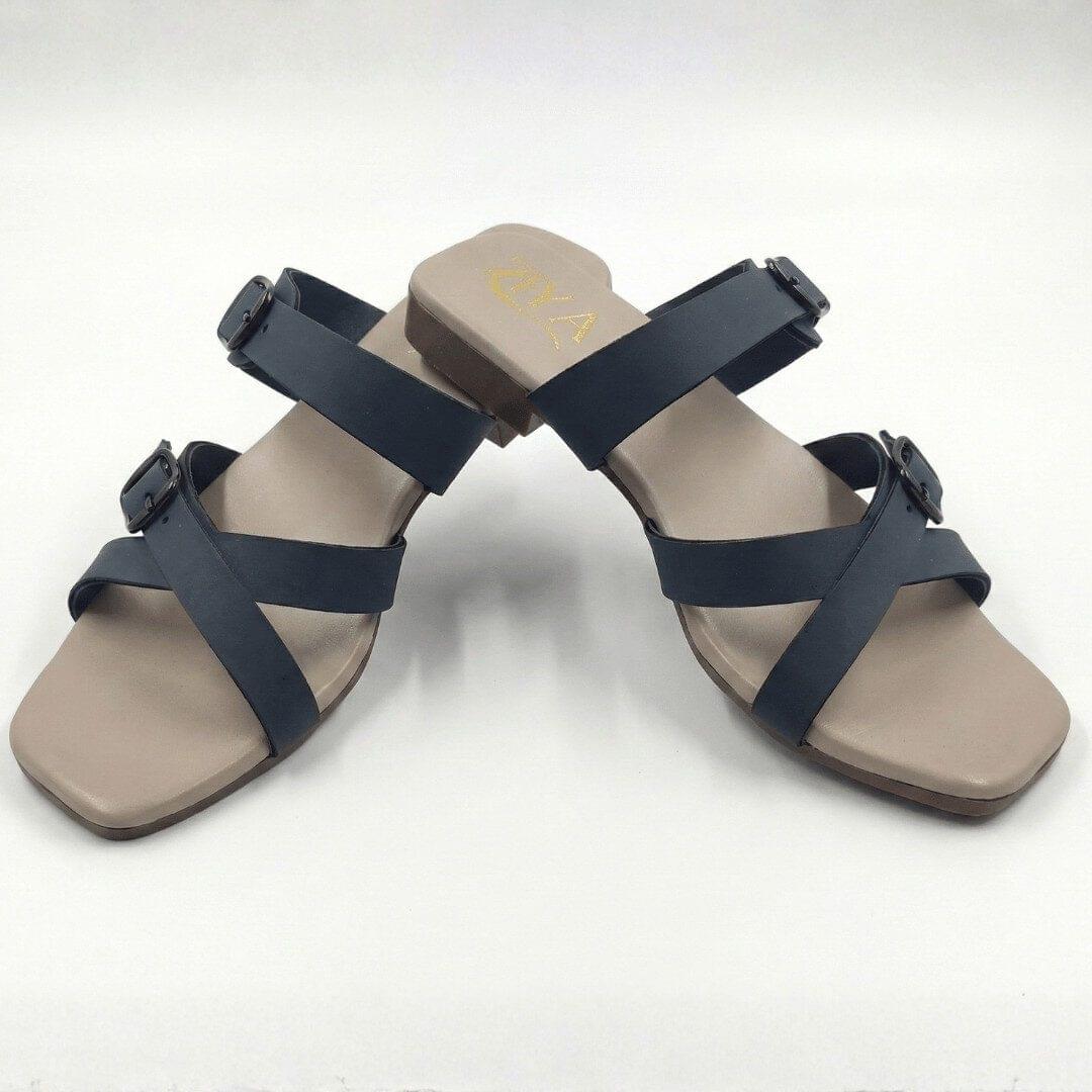 ZIYA Navy Dual Buckle Comfort Flats - Image 3