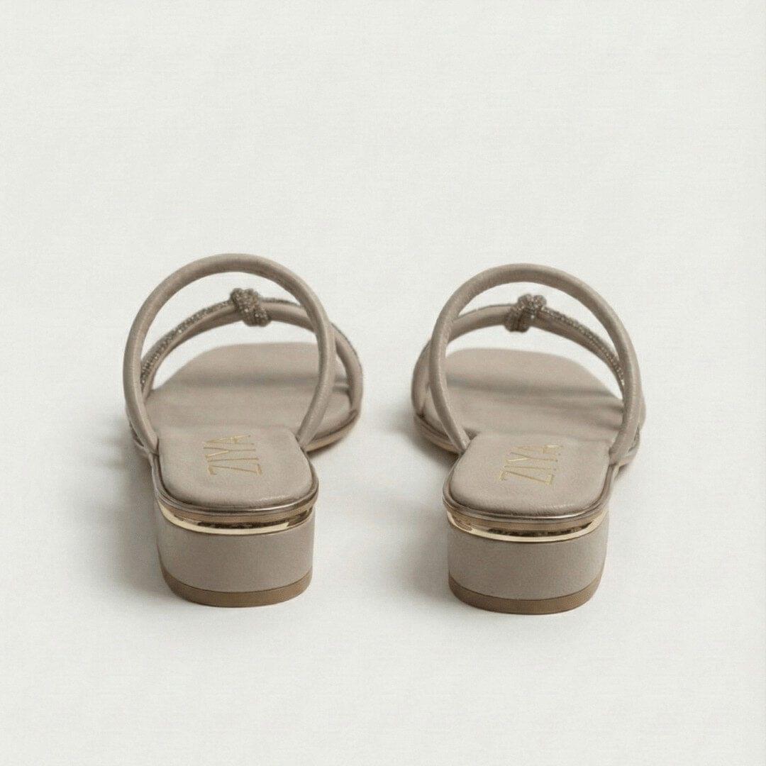 ZIYA Taupe Crystal-Strap Low Heel Sandals - Image 3