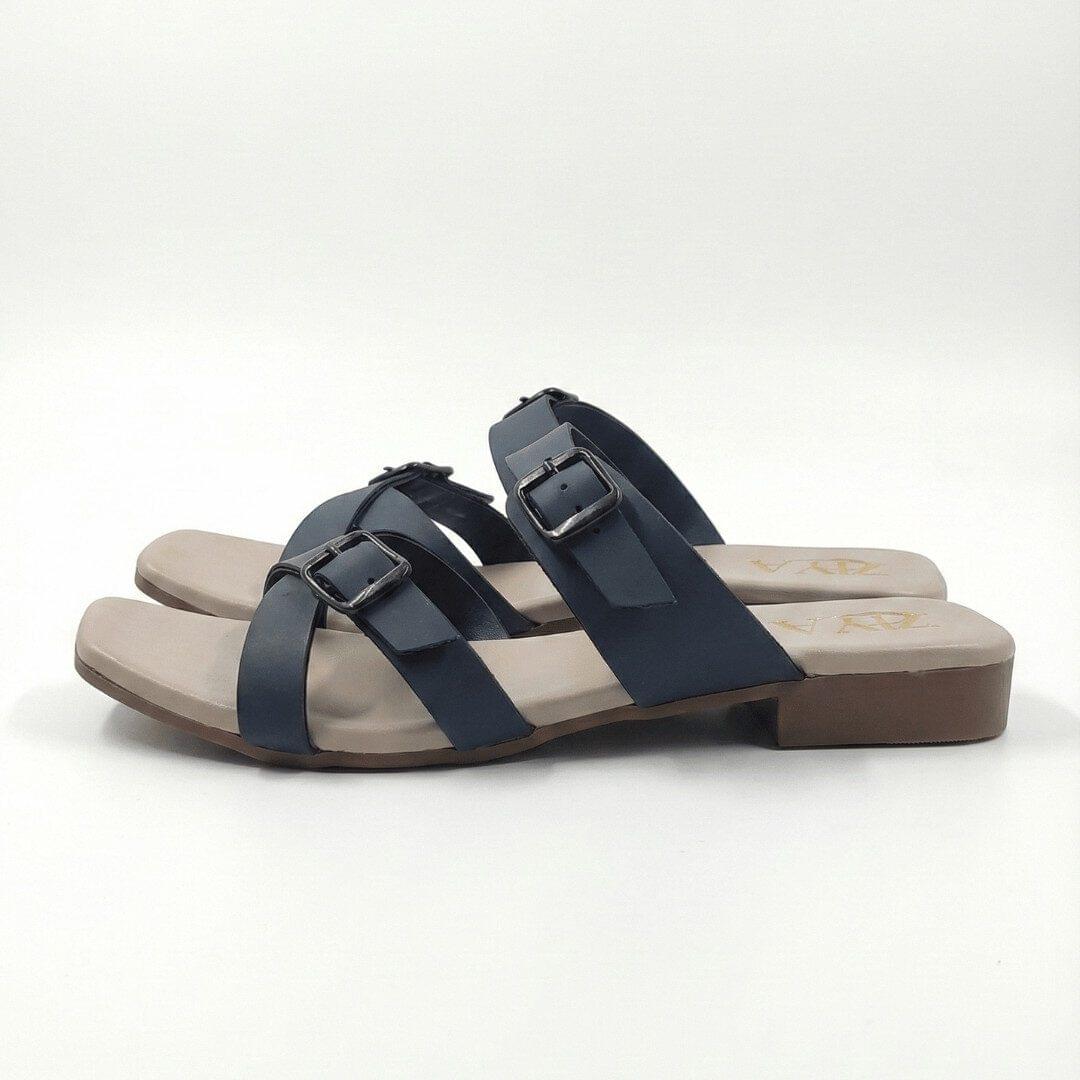 ZIYA Navy Dual Buckle Comfort Flats - Image 2